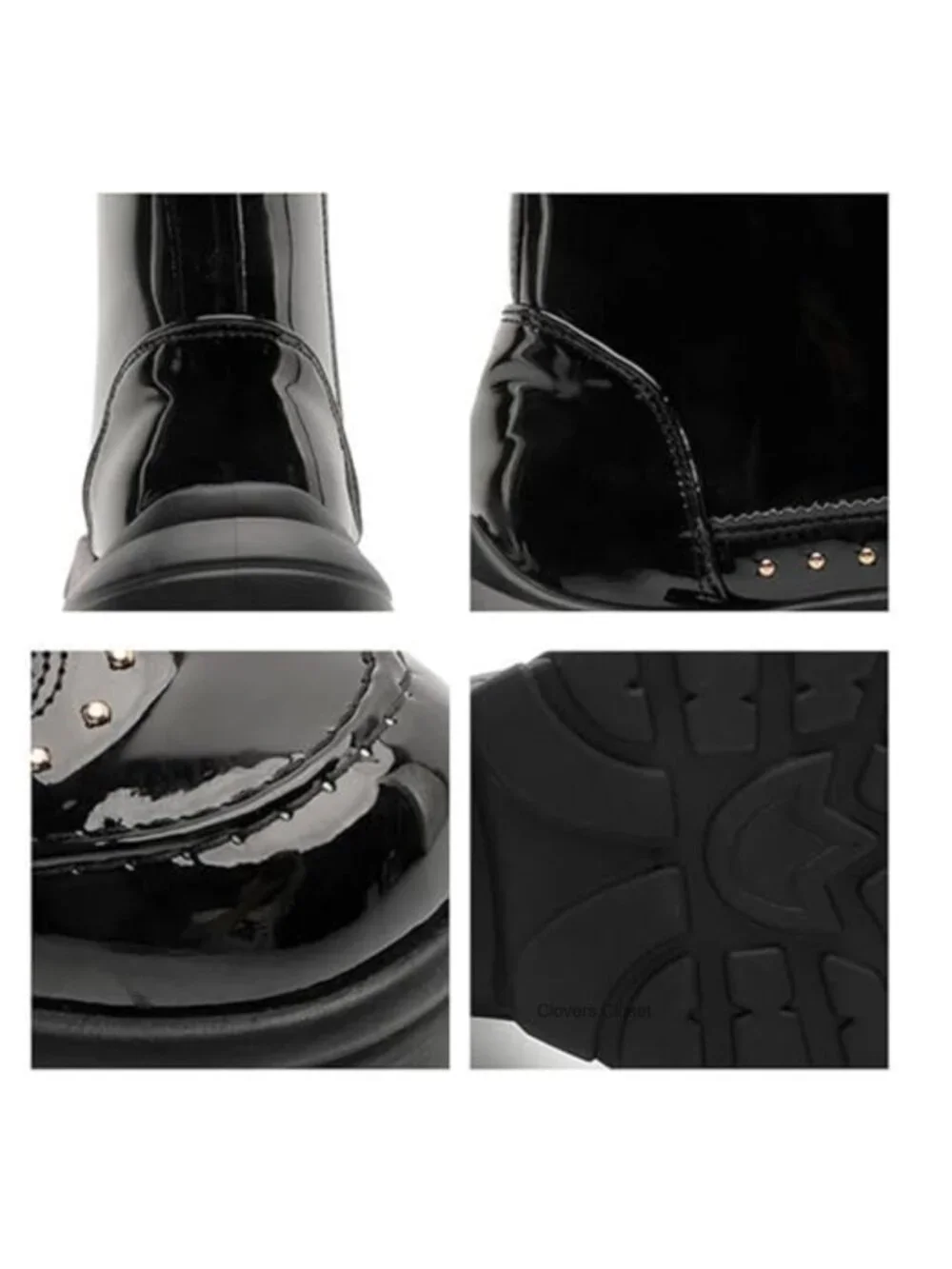 Patent Leather Rivet Platform Motorcycle Boots Side Zipper Goth Combat Ankle
